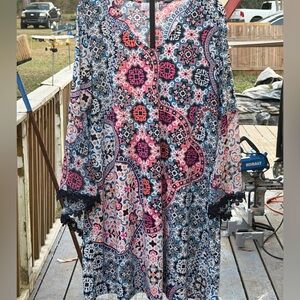 Ivy Lane Colorful Bohemian Patterned Dress Long bell sleeves size XL
